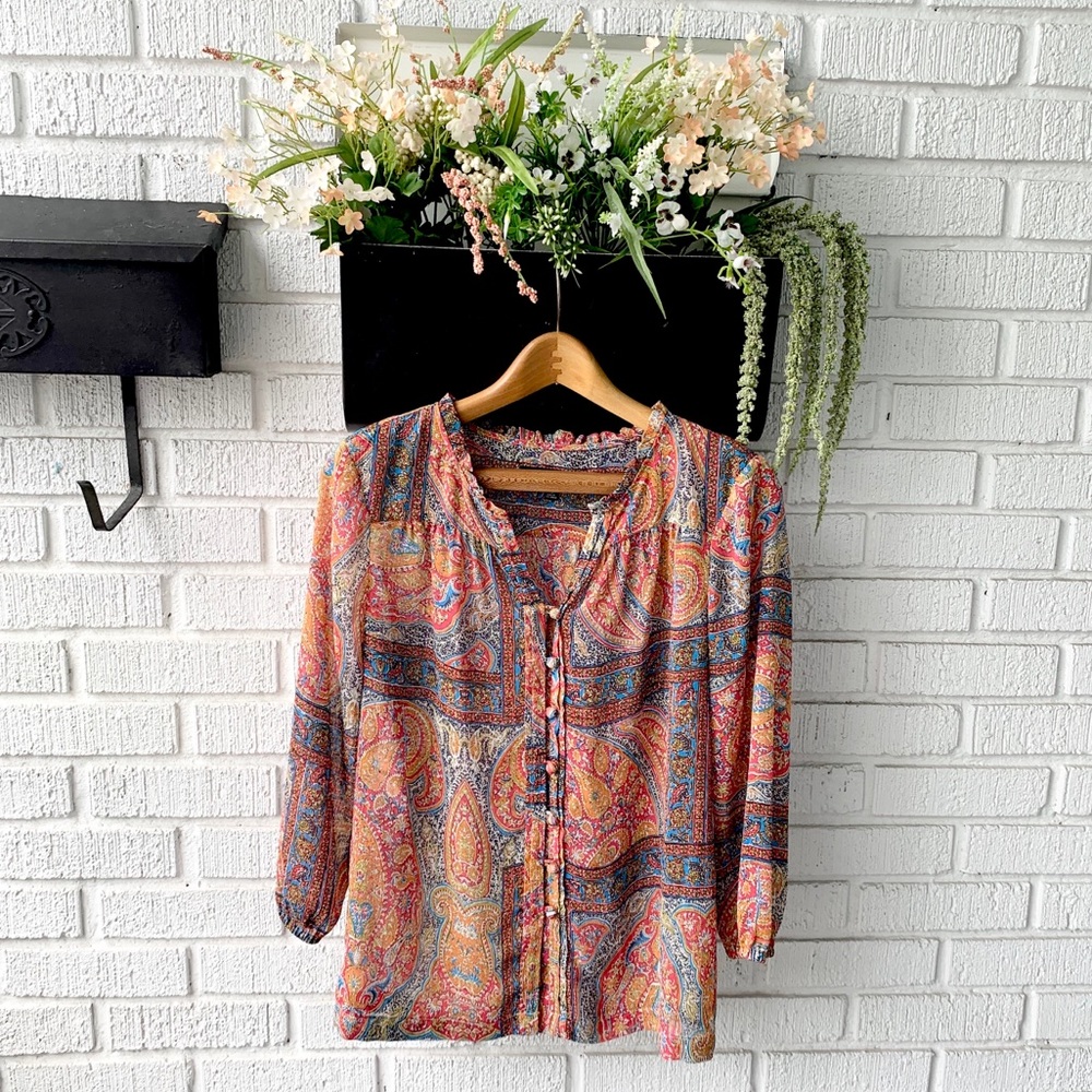Jones New York Patterned Floral Buttoned Shirt